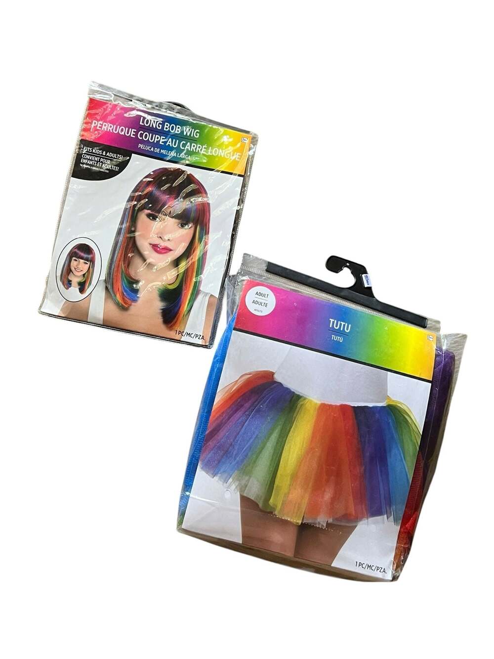 Party City Rainbow Long Bob Wig and Adult Rainbow Tutu 2-Piece Costume Set